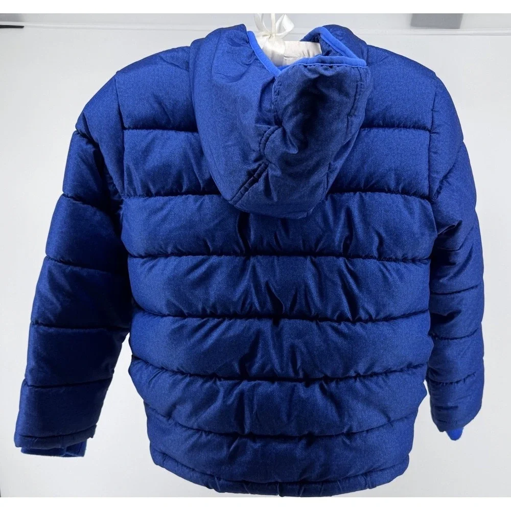 Faded Glory Boys Blue Hooded Puffer Jacket Fleece Lined Size M (8) Warm Coat
